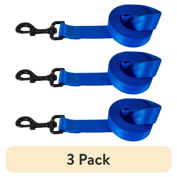 (3 pack) Vibrant Life Solid Polyester 6ft Dog Leash, Blue - for Medium & Large Dogs