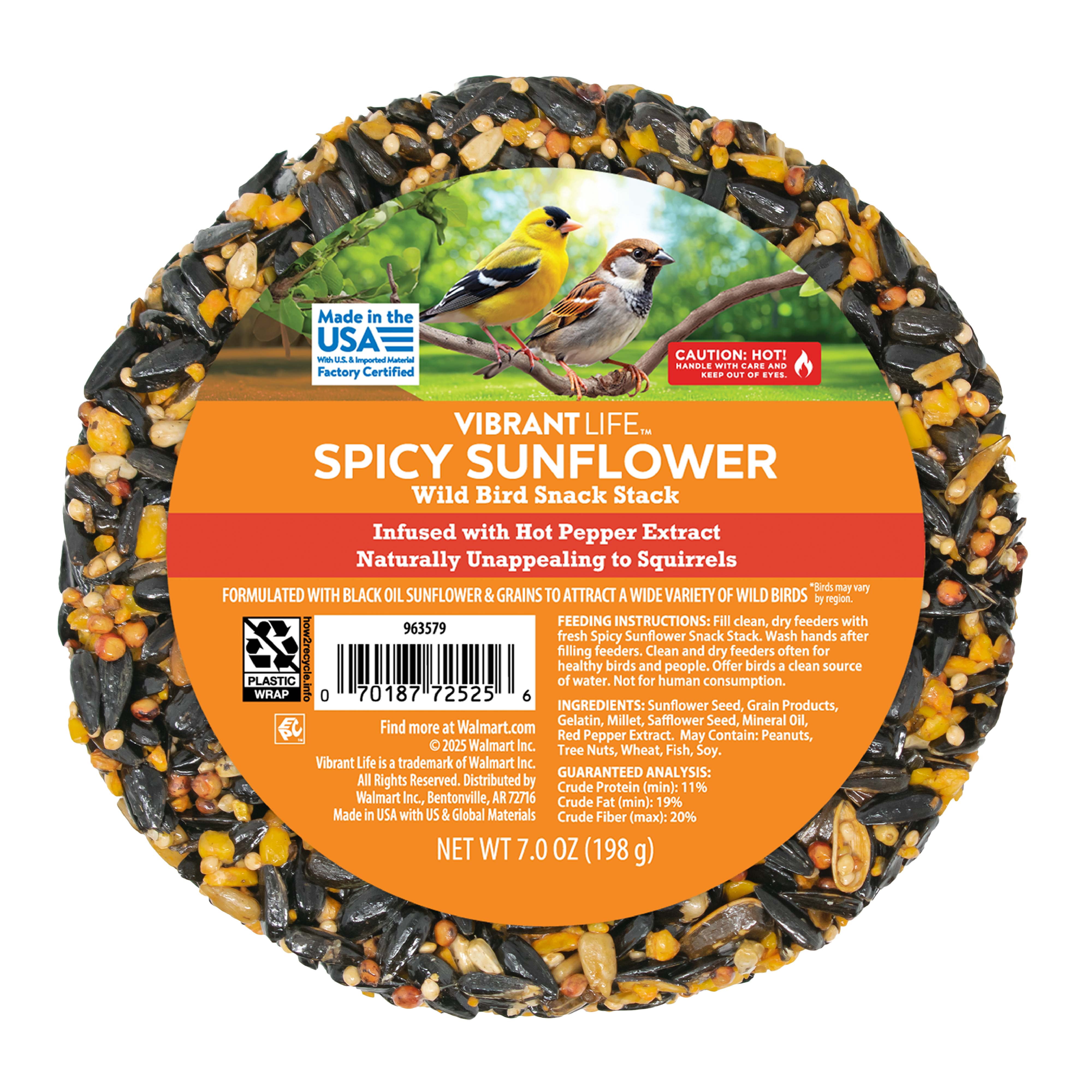 Vibrant Life Spicy Sunflower Wild Bird Snack Stack, 7 oz - Walmart.com