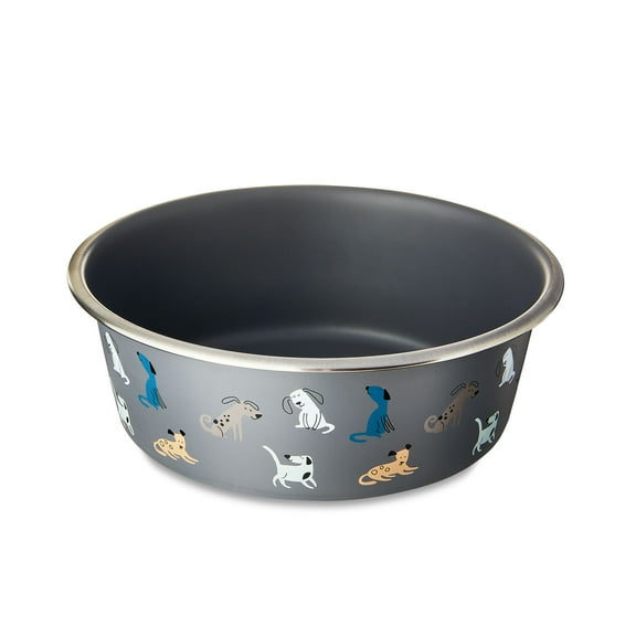 Vibrant Life Stainless Steel Doggie Faces Bowl, Blue, Large
