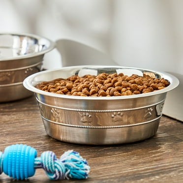 Vibrant Life Stainless Steel Paw & Beads Imprint Dog Bowl Medium