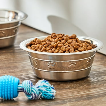 Vibrant Life Stainless Steel Paw & Beads Imprint Dog Bowl Small