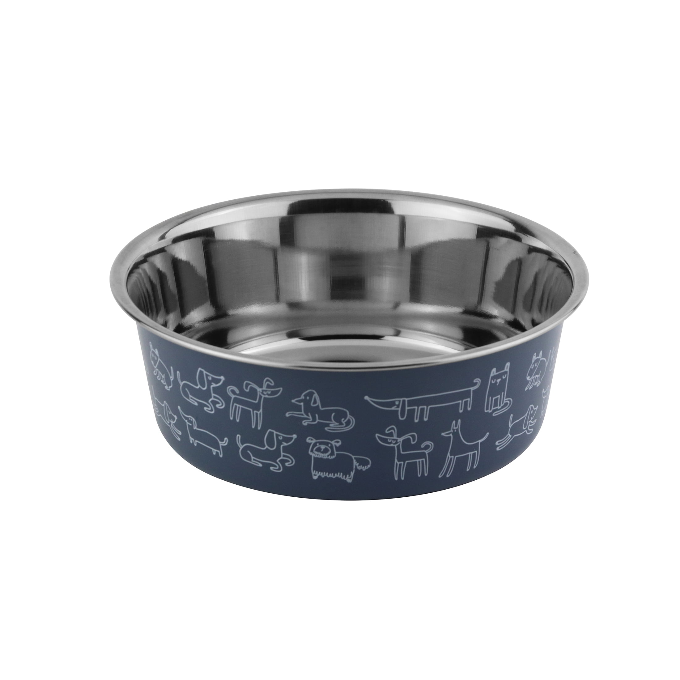 Vibrant Life Large 7.5-Cup Stainless Steel Dog Printed Pet Bowl, Navy