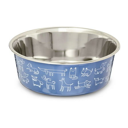 Vibrant Life Large Stainless Steel Pet Bowl with Dog Print, Navy