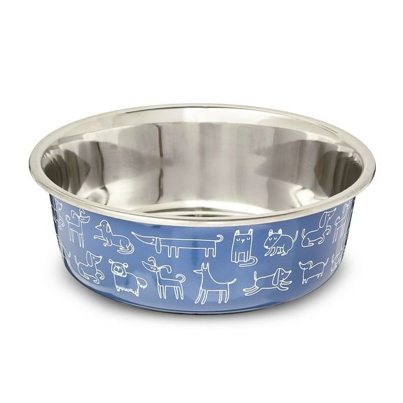 Vibrant Life Medium Stainless Steel Pet Bowl with Dog Print, Navy
