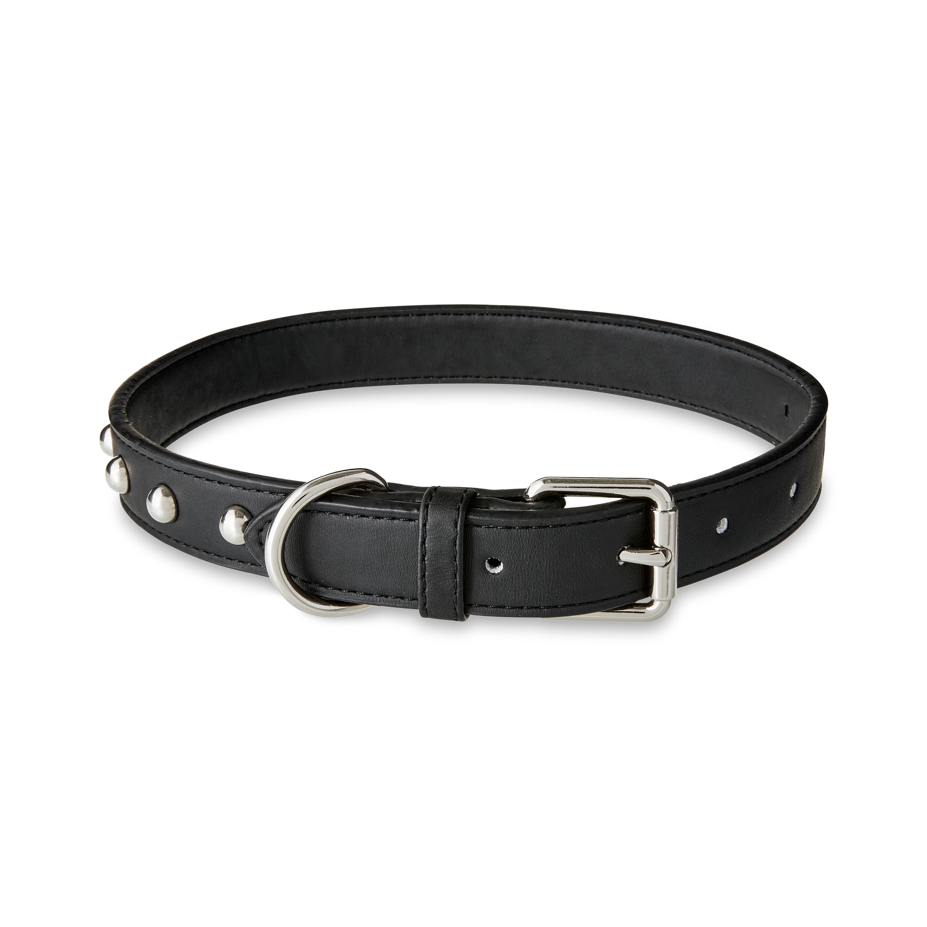 Vibrant Life Black Leather Large Dog Collar with Gold Studs