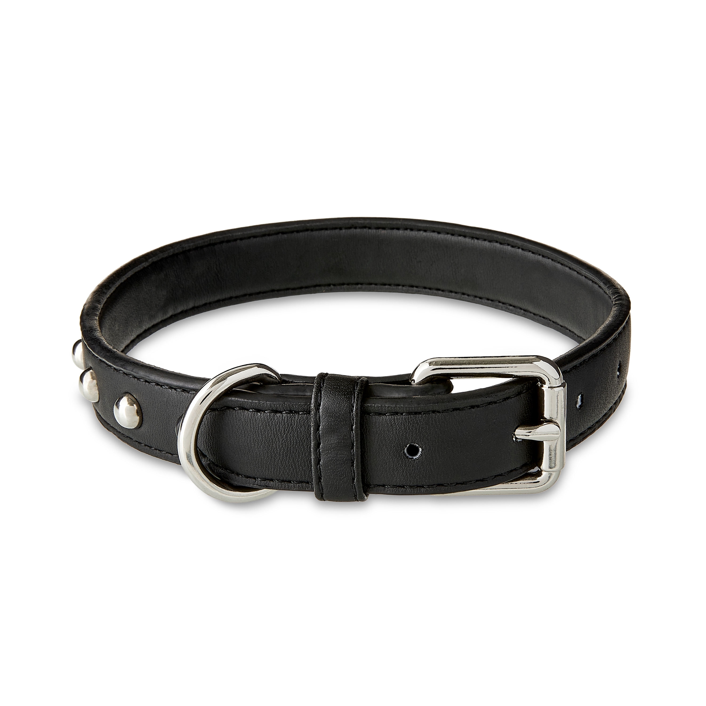Vibrant Life Studded Leather Adjustable Dog Collar, Black, Medium