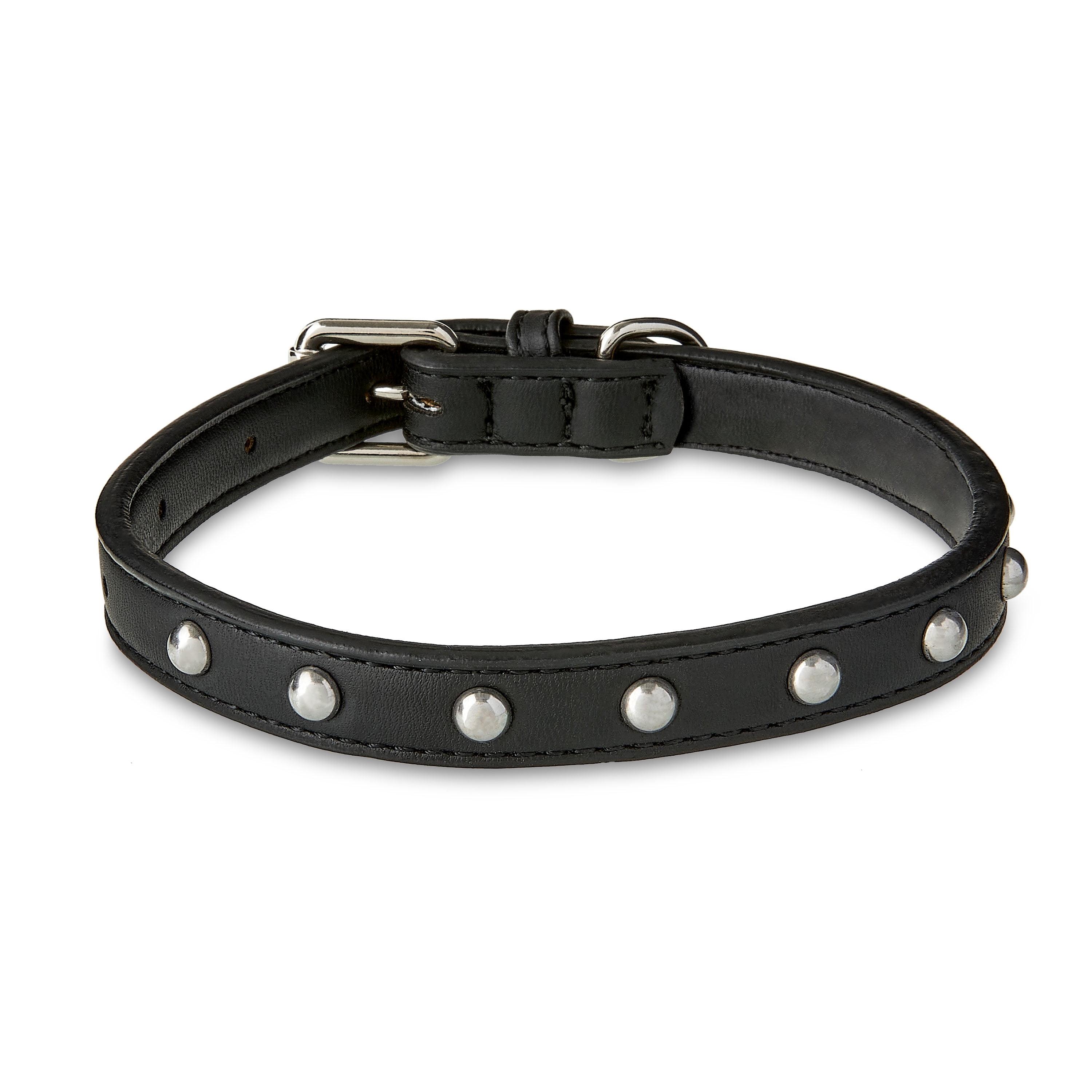Vibrant Life Studded Leather Adjustable Dog Collar, Black, S