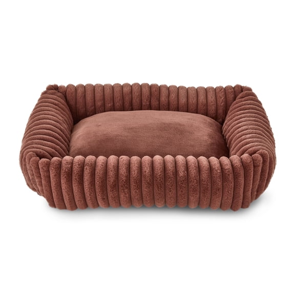 Vibrant Life Medium Thick Corduroy Plush Bolster Dog Bed, Cappuccino, 21" x 27"