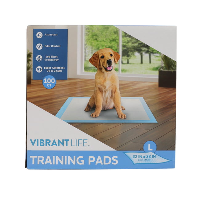 Vibrant Life Training Pads, Dog & Puppy Pads, L, 22 in x 22 in,100 Count