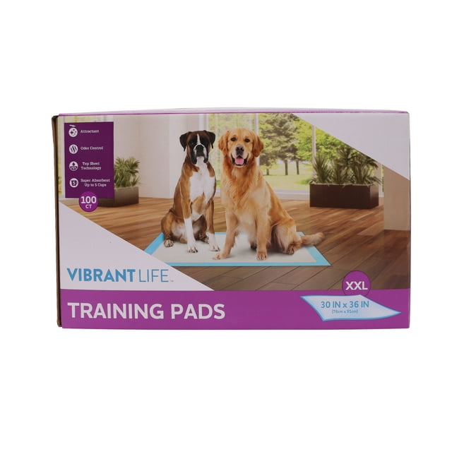 Vibrant Life Training Pads, Dog & Puppy Pads, XXL, 30 in x 36 in, 100