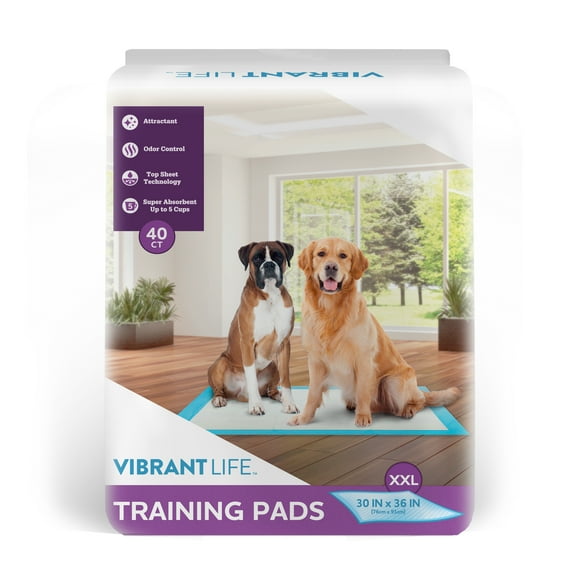Vibrant Life Training Pads – Super Absorbent, Leak Proof, & Fast Dry Dog and Puppy Pee Pads – XXL 30 in x 36 in, 40 Count
