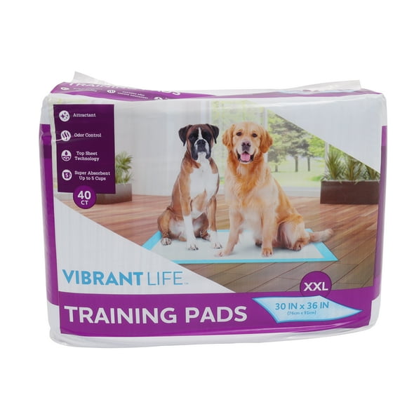 Vibrant Life Training Pads, Dog & Puppy Pads, XXL, 30 in x 36 in, 40 Count