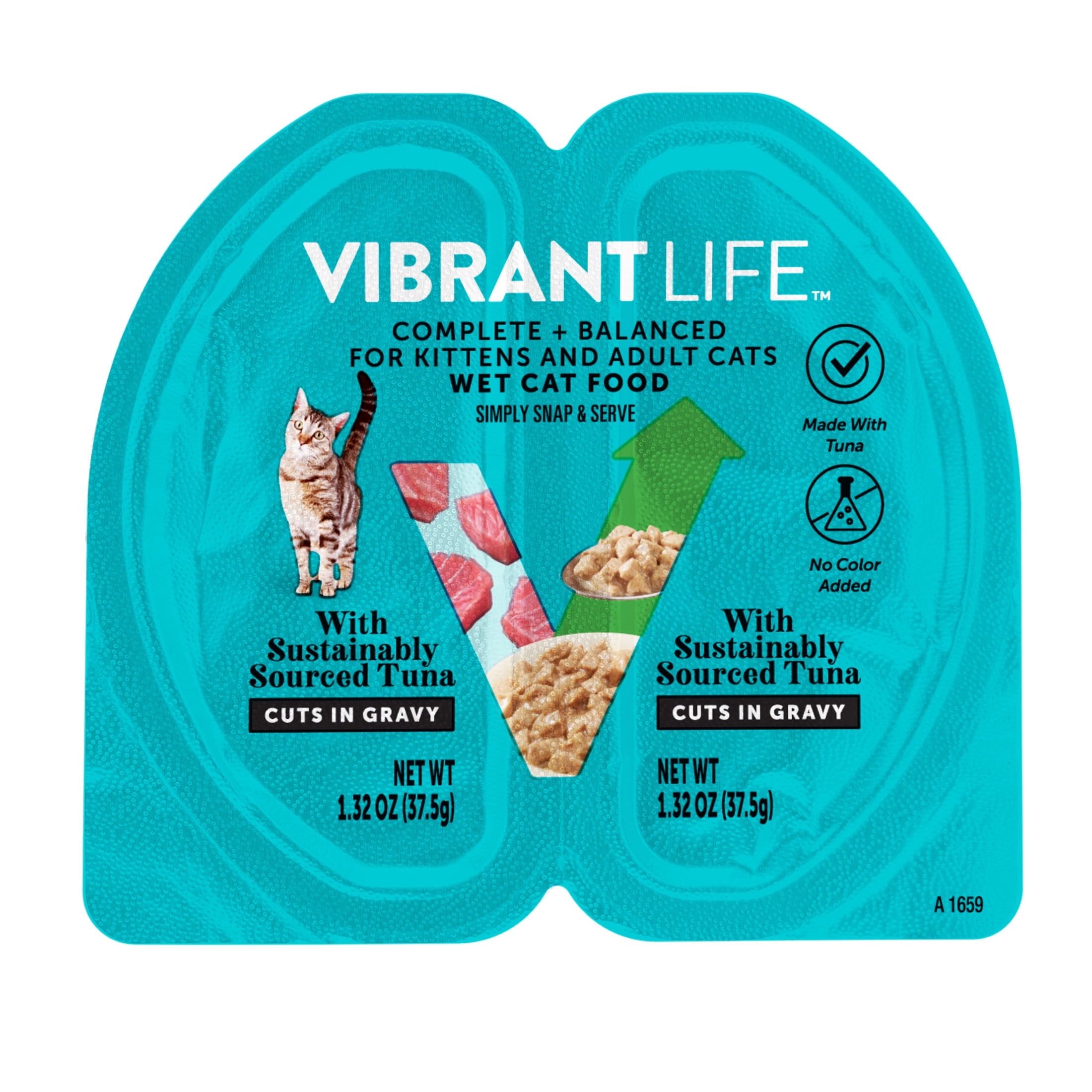 Vibrant Life Tuna Cuts in Gravy Wet Cat Food, Grain-Free, 2.64 oz Split Trays