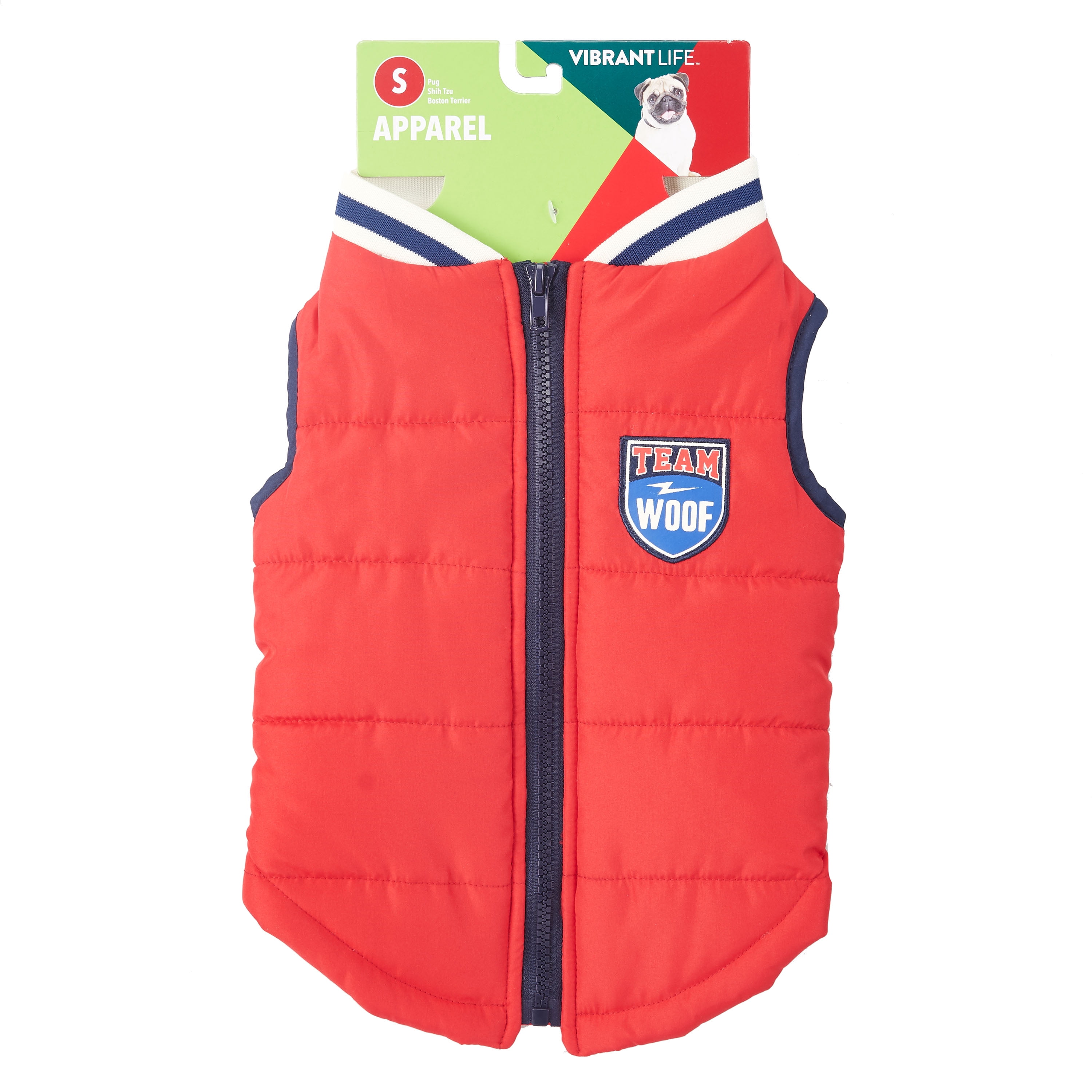 Vibrant Life Varsity Dog Jacket, Red Best Buddy, (Medium)