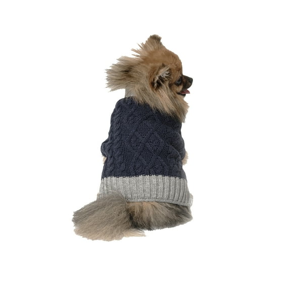 Vibrant Life Halloween Sweater for Dogs & Cats, Cable Knit, Navy, Extra Small