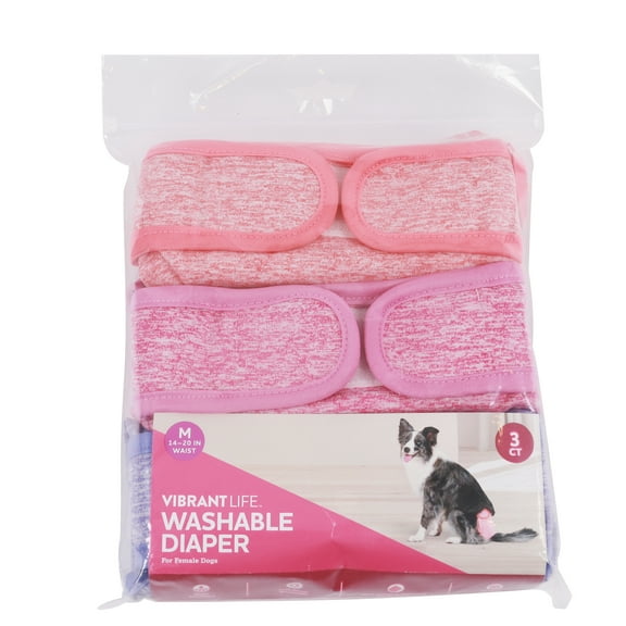 Vibrant Life Washable Dog Diapers for Female Dogs,Medium, 3 Count