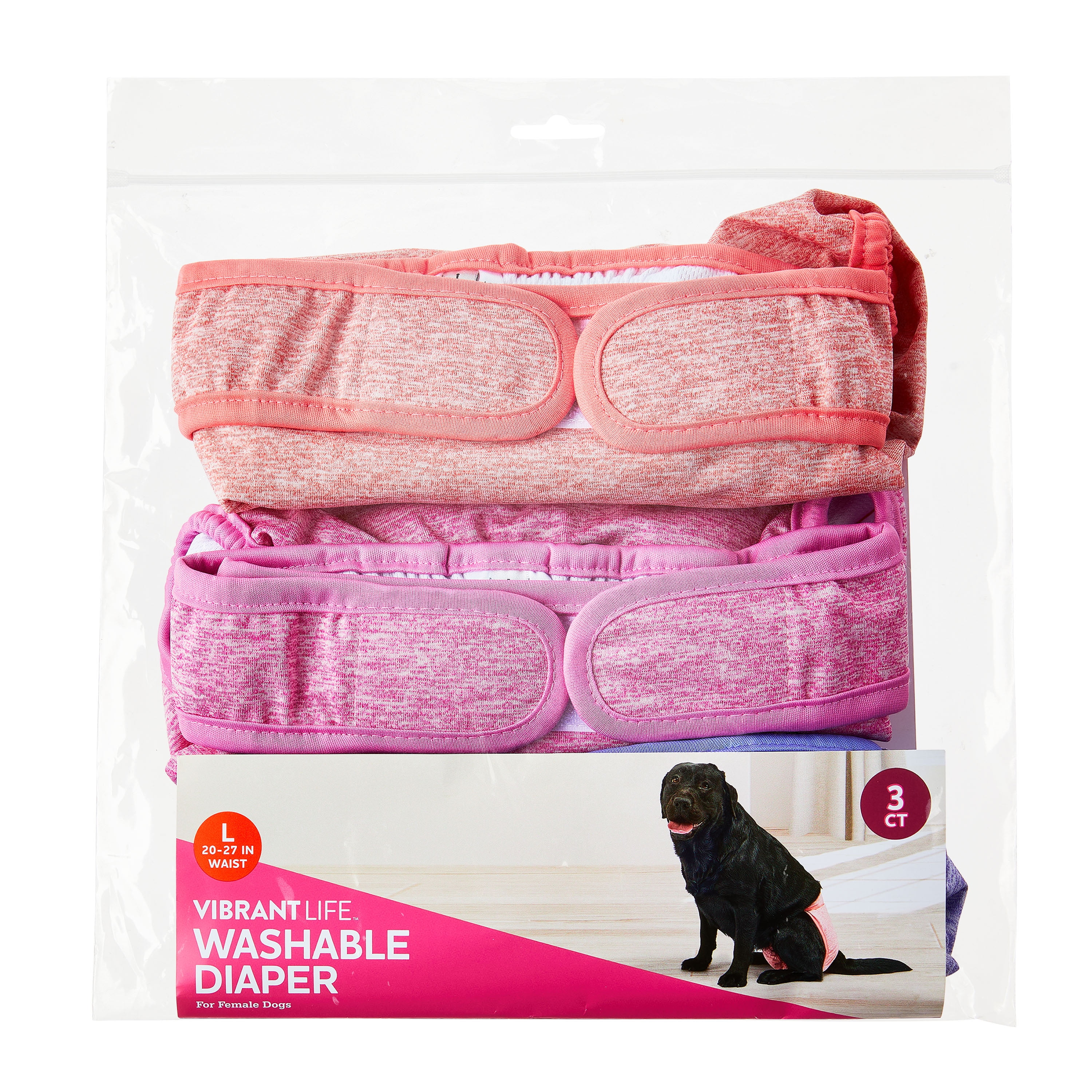 Vibrant Life Washable Dog Diapers for Female Dogs, L, 3 Count