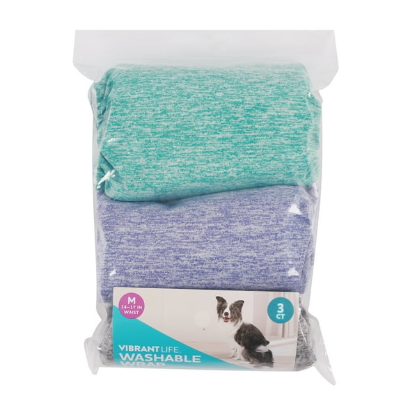 Vibrant Life Washable Dog Wraps for Male Dogs, M, 3 Count