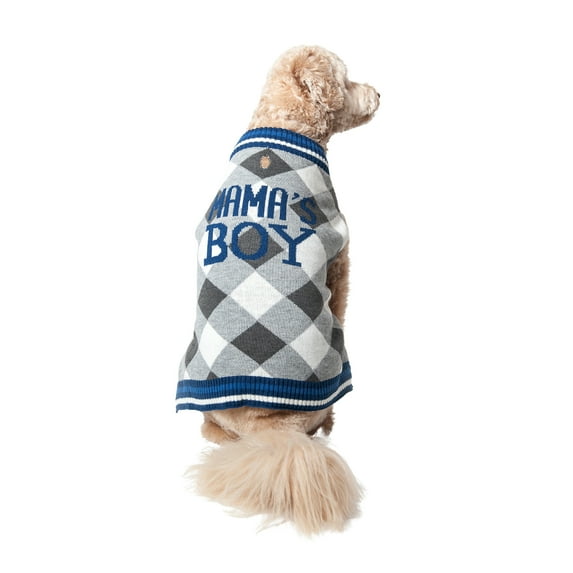 Vibrant Life Winter Dog Clothes Mama's Boy Blue Sweater, Large