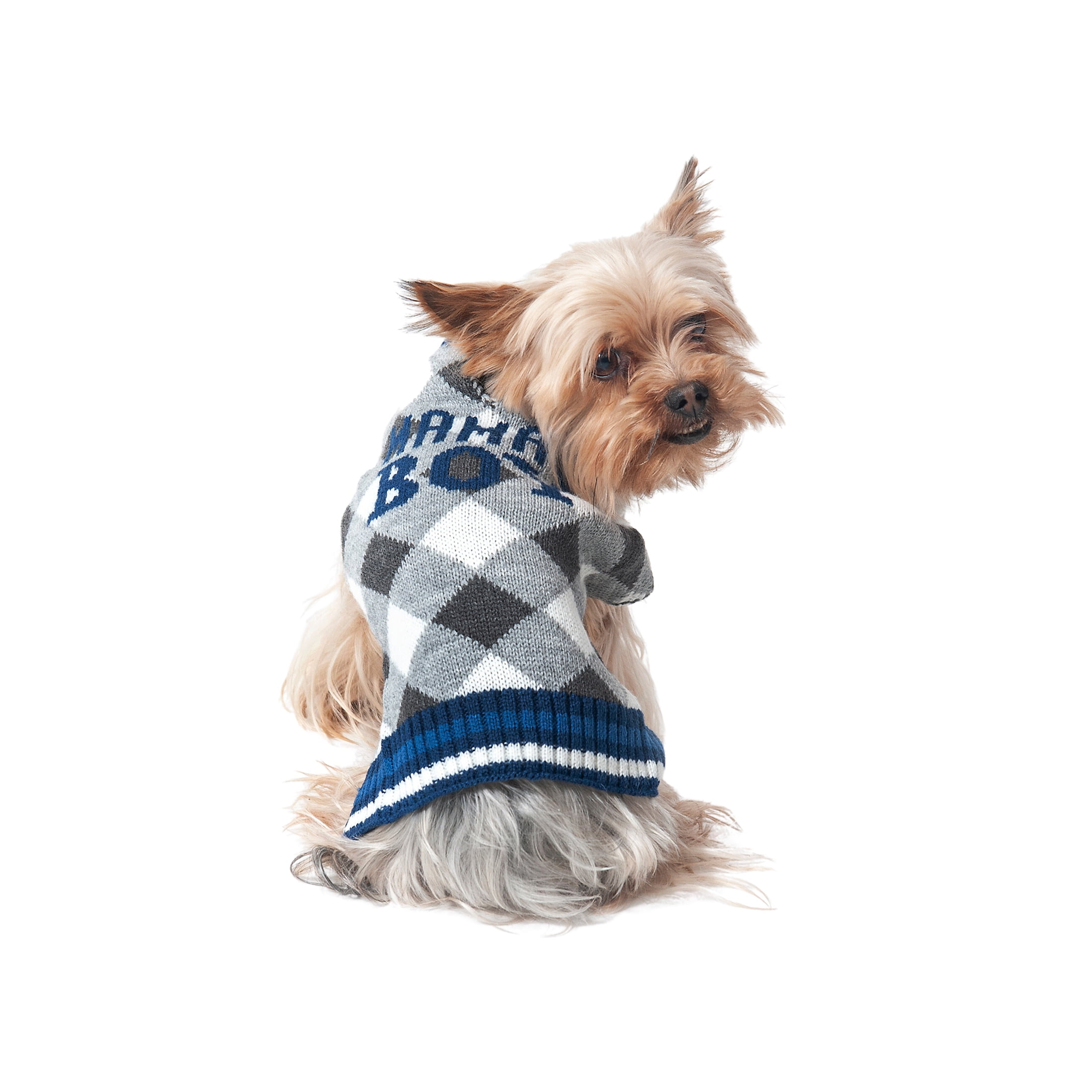 Vibrant Life Winter Dog and Cat Clothes Mama's Boy Blue Sweater, Small 