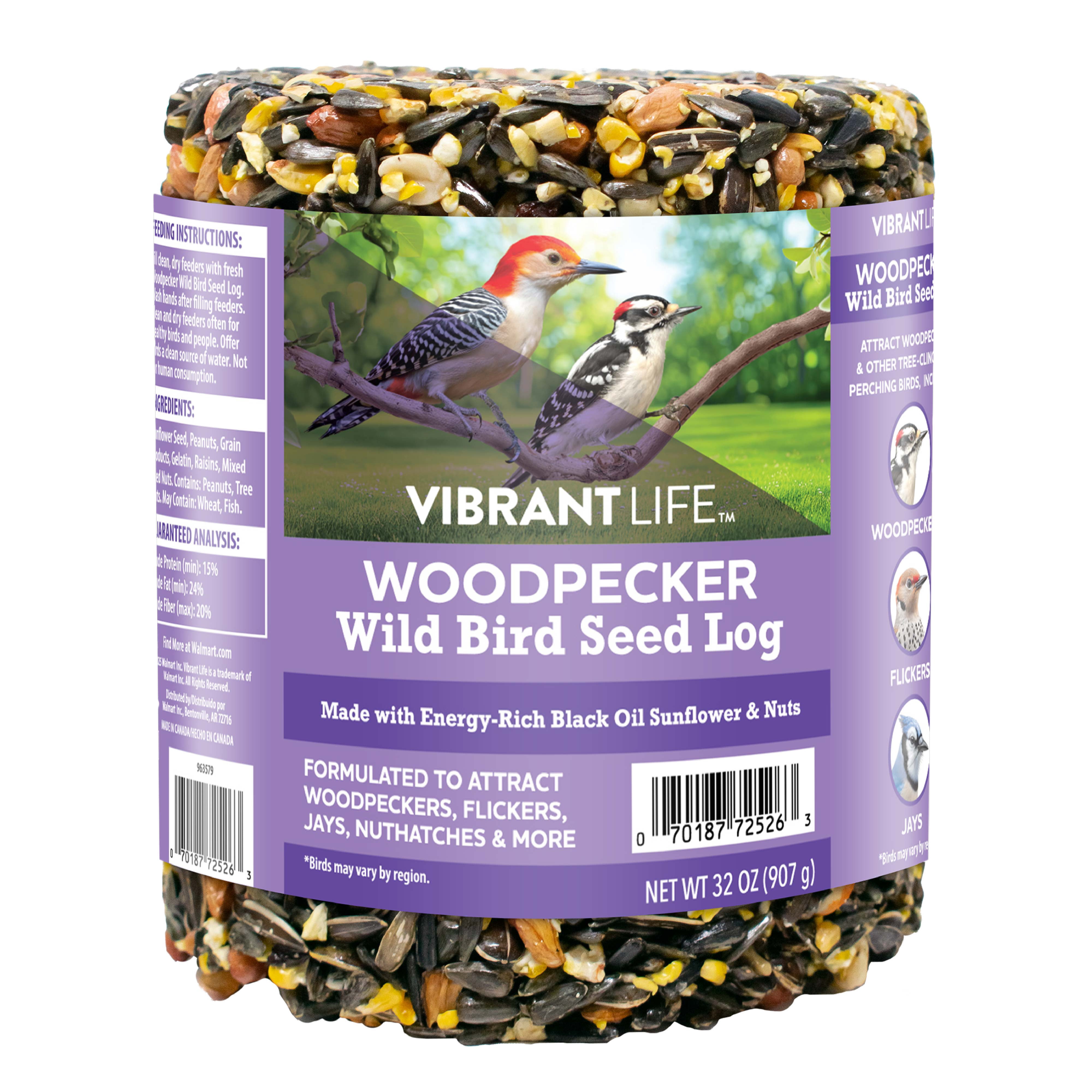 Vibrant Life Woodpecker Wild Bird Seed Log, 32 oz. - Walmart.com