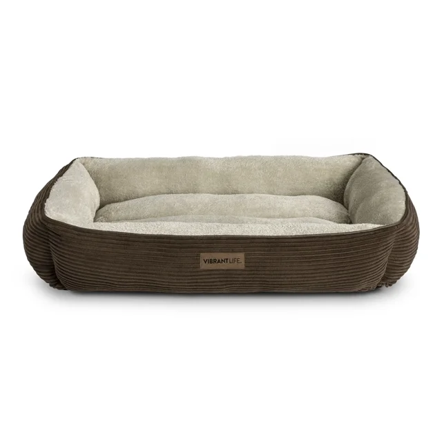 Vibrant Life XL Lounger Dog Bed, Brown Corduroy