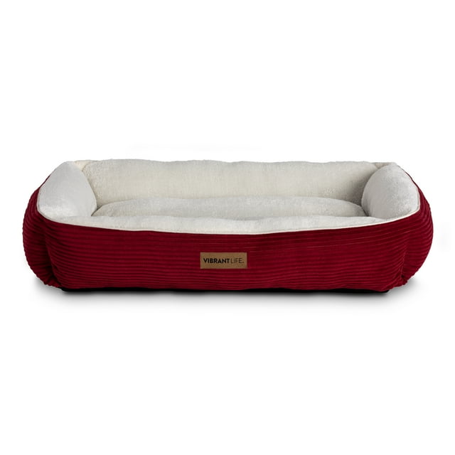 Vibrant Life XL Lounger Dog Bed, Red Corduroy