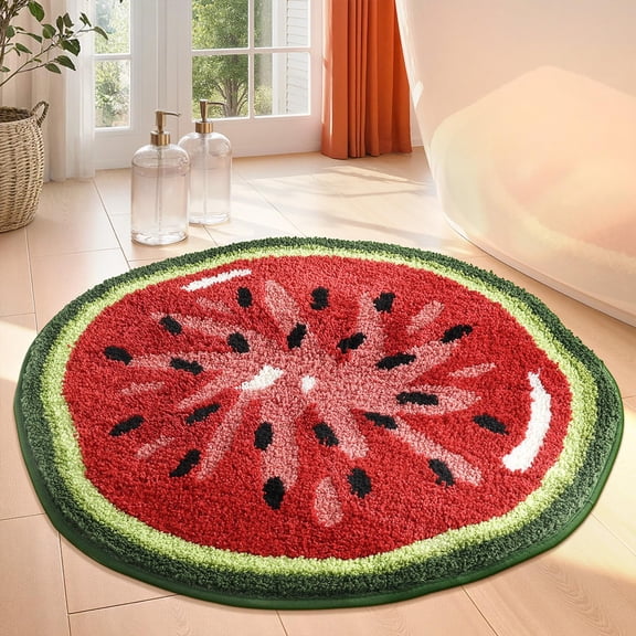 Vibrant Lime Slice Round Rug 2ft - Ultra Absorbent Microfiber Shaggy Bath Mat, Soft Non-Slip Floor Mat for Bathroom Kitchen Bedroom, Machine Washable Door Mat, 24x24 Inches