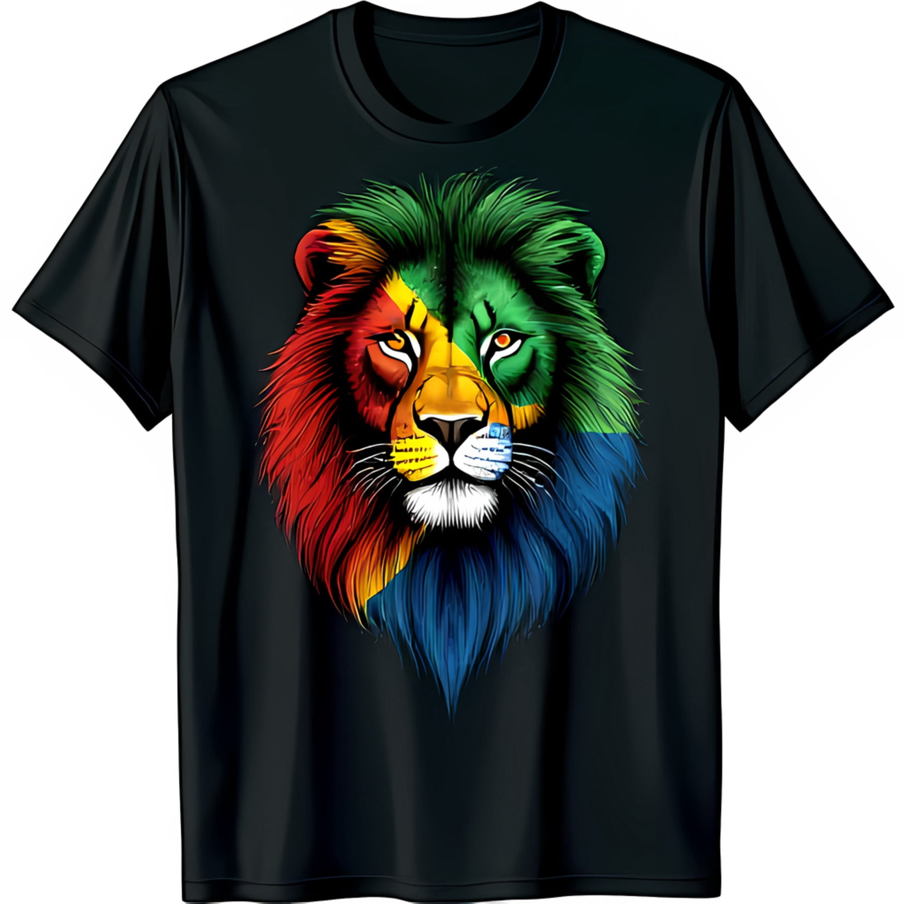Vibrant Lion Graphic T-Shirt Black Tee with Multi Colored Inspired by ...