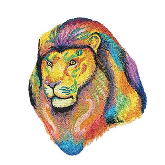 Vibrant Lion in Watercolor Embroidered Iron on/Sew Patch [6.61" x 7.8"]