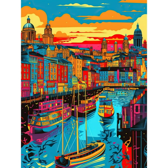 Vibrant Liverpool City Waterfront Sunset Cityscape Extra Large XL Wall Art Poster Print