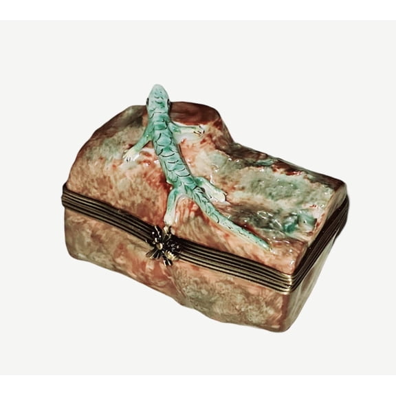 Large Lizard on a Log Limoges Box | Limoges Boutique Limoges Box Porcelain Figurine