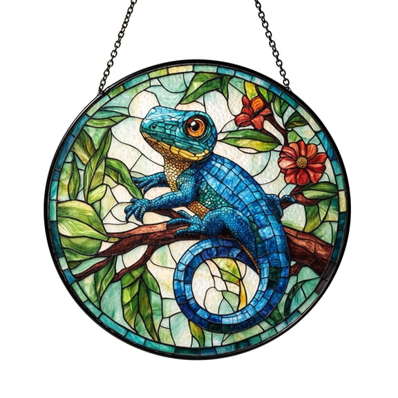Vibrant Lizard Stained Glass Window Hanging, Nature-Themed Home Decor, Gift Idea for Reptile and Animal Lovers