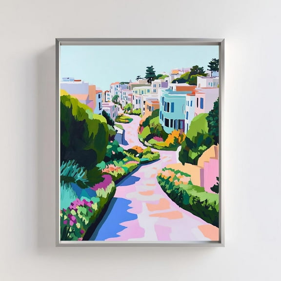 Vibrant Lombard Street Cityscape Art Print, Colorful Urban Landscape, San Francisco Modern Wall Art Decor Wall Art, Modern Wall Decor, 24x36 UNFRAMED