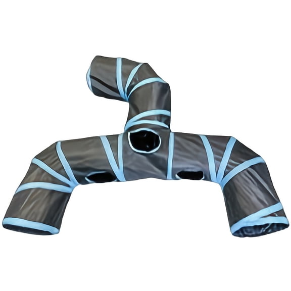 Vibrant Long T-Shaped Cat Tunnel Toy, Collapsible Play Tube with Hanging Ball, Sturdy Polyester, Multi-Entrance, Safe for Indoor Cats