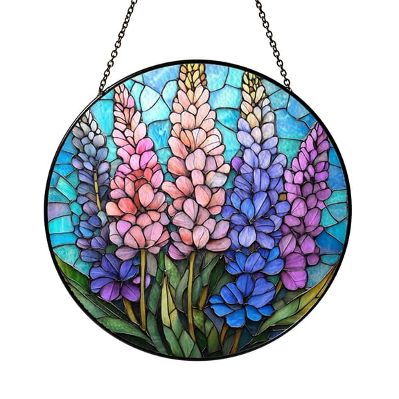 Vibrant Lupine Suncatcher, Decorative Stained Glass Style Floral Window Hanging for Botanical Home Decor