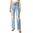 thumbnail image 1 of Vibrant MIU Juniors High Rise Stonewash 90s Straight-Leg Jeans (Light Denim, 15), 1 of 5