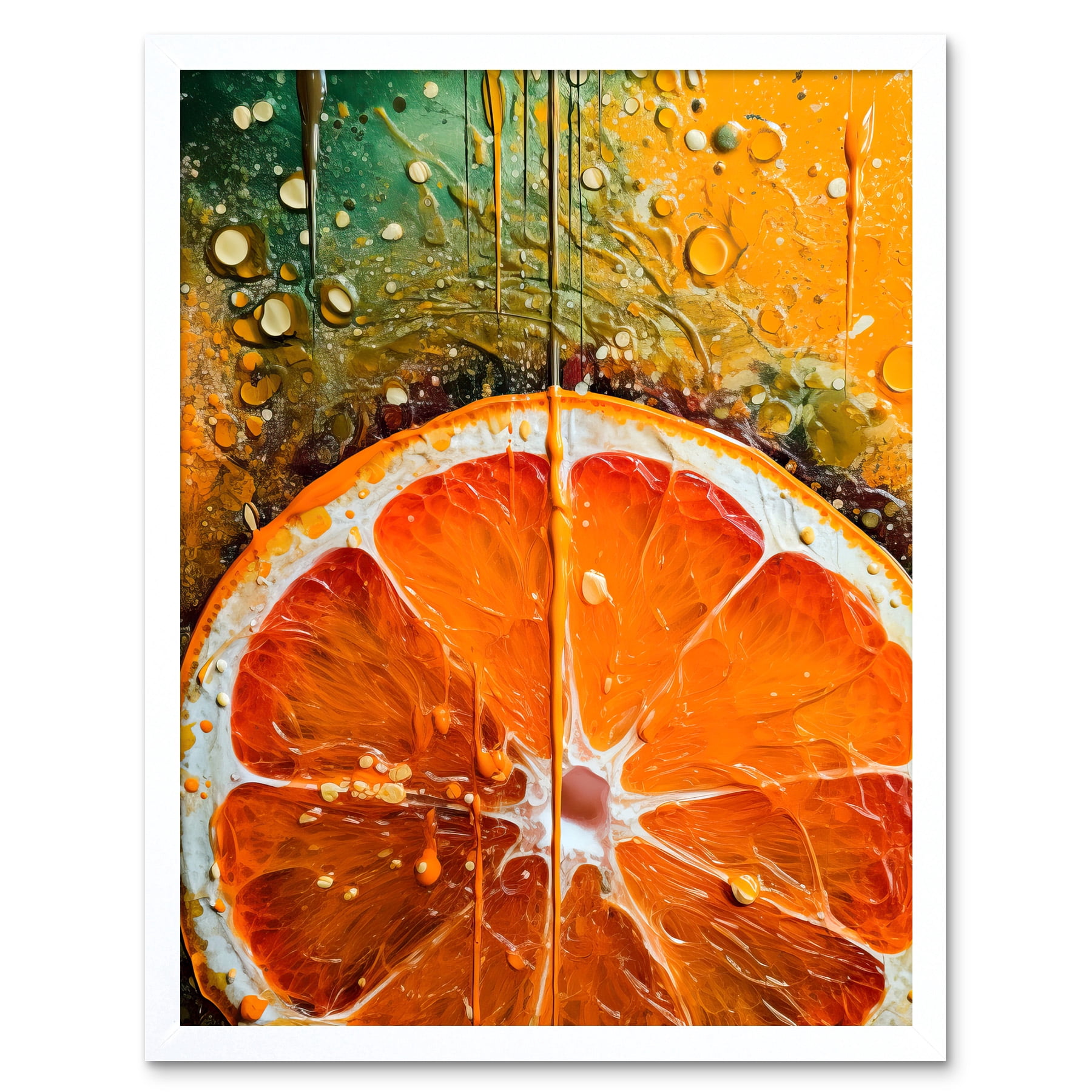 Vibrant Macro Close up Orange Slice Oil Painting Art Print Framed ...