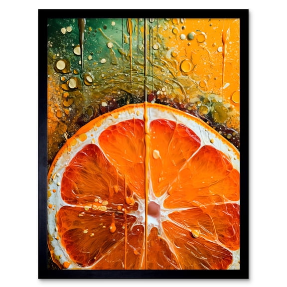 Vibrant Macro Close up Orange Slice Oil Painting Art Print Framed Poster Wall Decor 12x16 inch