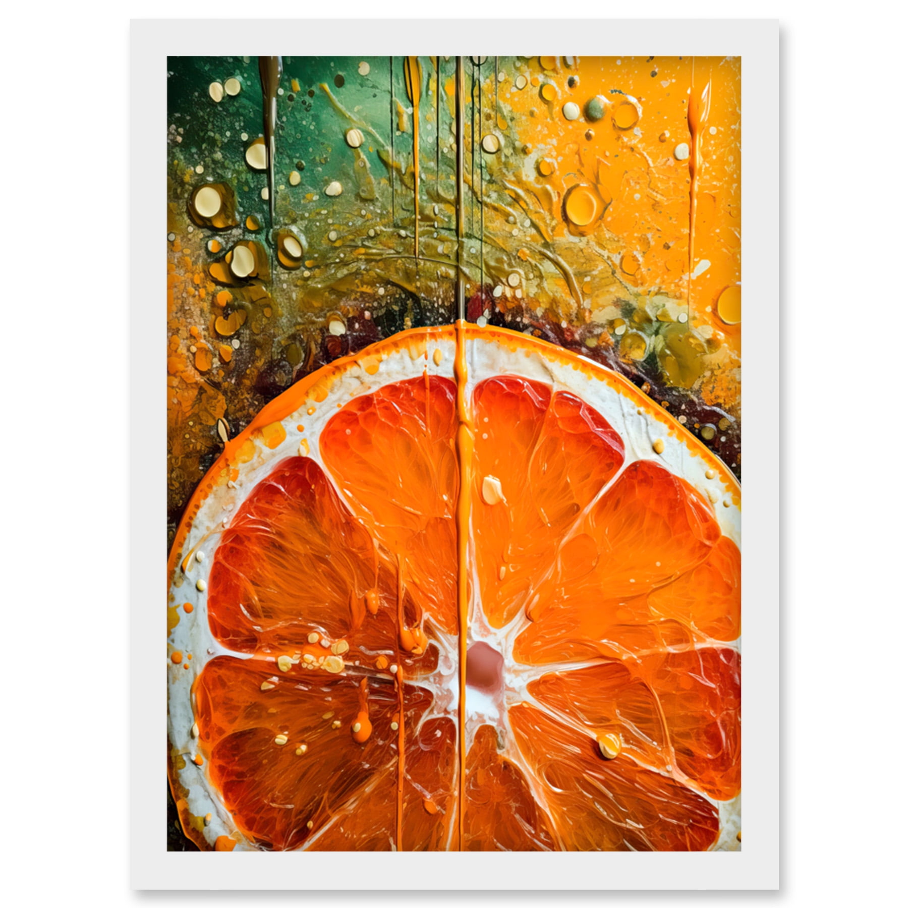 Vibrant Macro Close up Orange Slice Oil Painting Artwork Framed