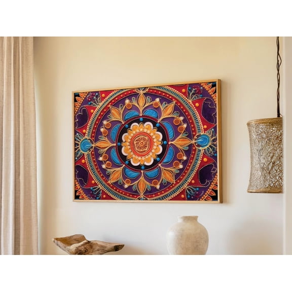 Vibrant Mandala Art Rangoli Inspired Festive Henna Style Museum-Quality Matte Paper Purple Orange Blue Zen Inspired Wall Poster , Poster Print Only