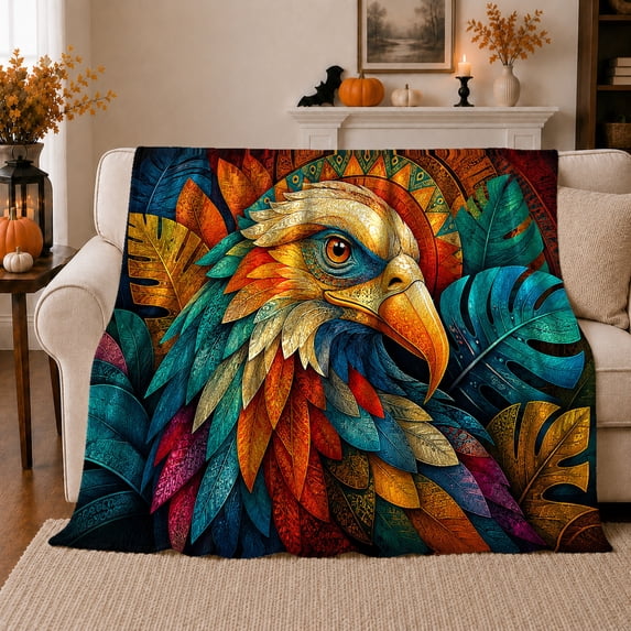 Vibrant Mandala Eagle Autumnal autumn celebration, Festive autumn celebration Scene, Warm Flannel Blanket for Living Room and Reading Nook, Art Lovers autumn celebration Gift, Festive Home Decor
