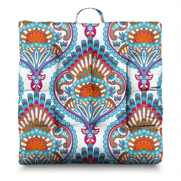 Vibrant Mandala Meditation Pillow - Oversized Square Floor Cushion with Soft Fabric, Sunlight-Activated Fluffiness for Comfort