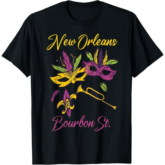 Vibrant Mardi Gras Mask Fleur De Lis New Orleans Unisex Graphic T-Shirt