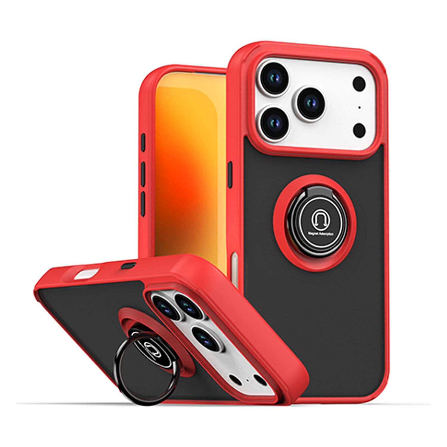 Vibrant Matte Ring Case for iPhone 17 Pro Max - Red