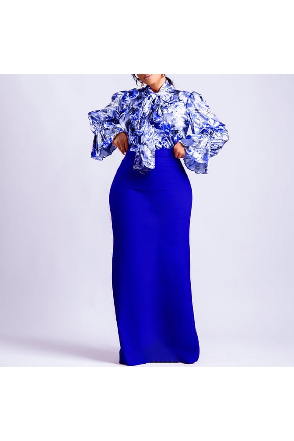 Vibrant Maxi Skirt with Floral Blouse Set