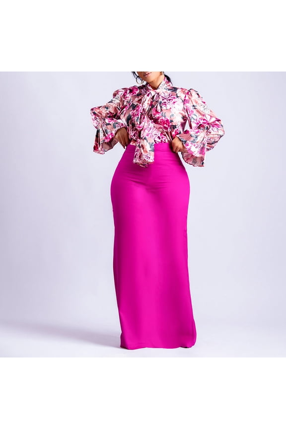 Vibrant Maxi Skirt with Floral Blouse Set