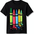 thumbnail image 1 of Vibrant Melting Crayons Graphic Black T-Shirt for Souls, 1 of 5
