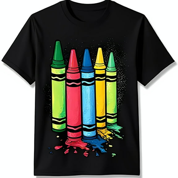 Vibrant Melting Crayons Graphic Black T-Shirt for Souls