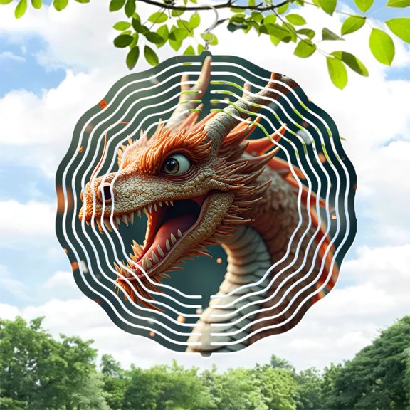 Vibrant Metal Dragon Wind Spinner & Chime - Stunning Orange & Red Scales with Dynamic White Line Design for Yard & Garden Decor